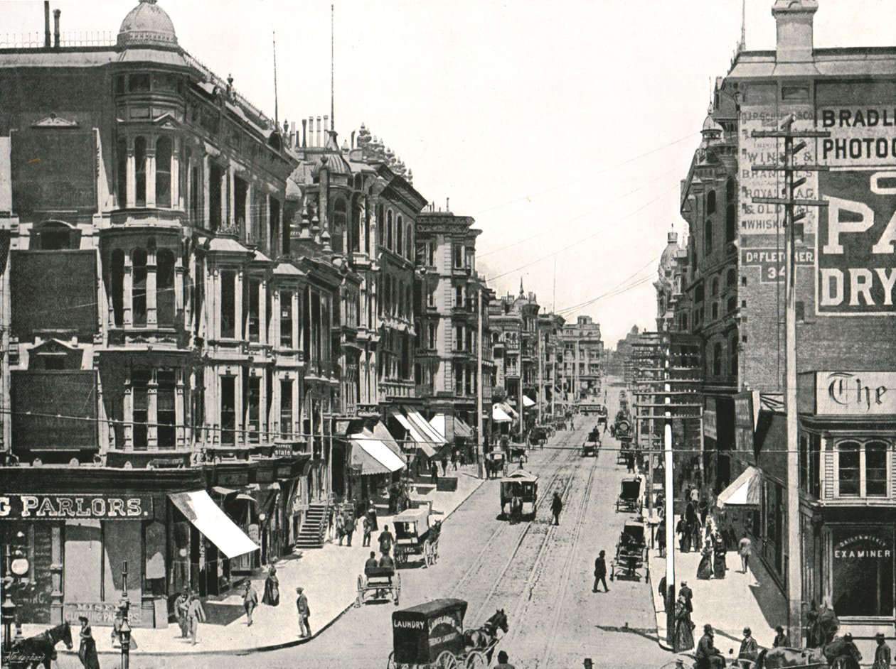Grant Avenue, olhando para o norte da Market Street, São Francisco, EUA, 1895. de Unbekannt