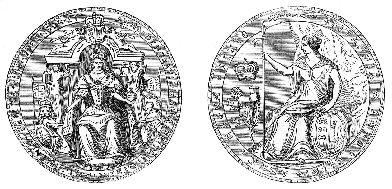 Grande selo da rainha Ann, após a união da Inglaterra e Escócia, 1707, século XIX de Unbekannt