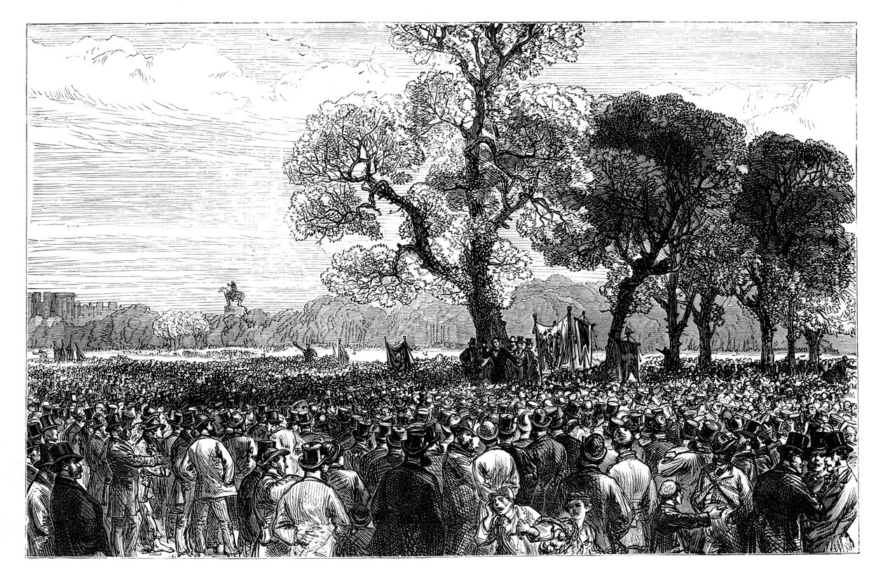 Grande demonstração na Reformers Tree em Hyde Park, Londres, meados do século XIX de Unbekannt