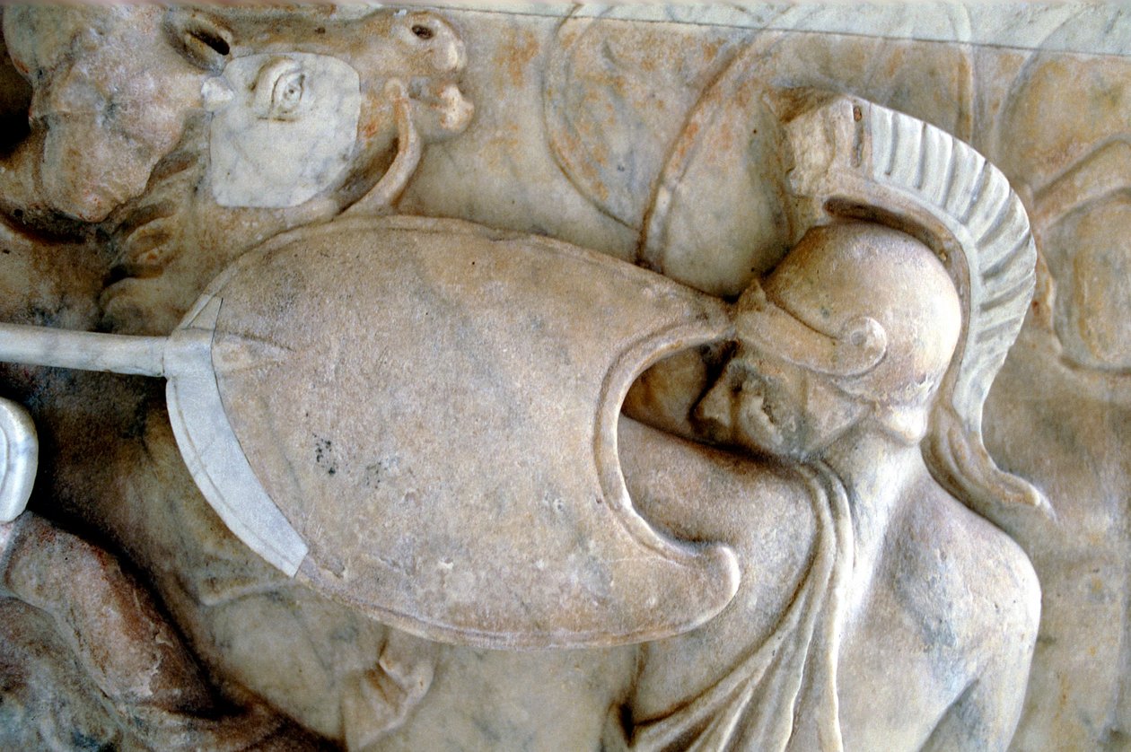 Hoplita grega em batalha contra as Amazonas 30BC-200AD de Unbekannt