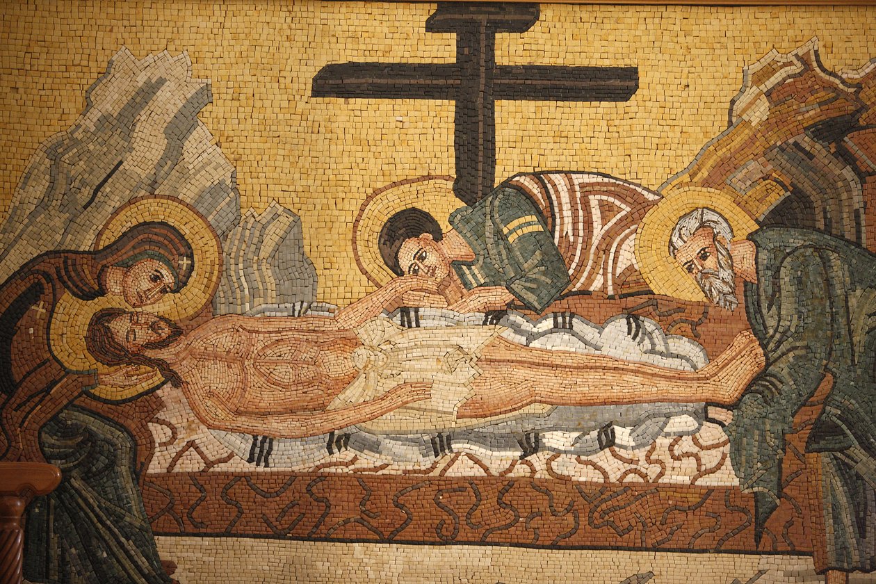 Ícone ortodoxo grego representando o sepultamento de Chrit na igreja ortodoxa de São Jorge, Madaba , Madaba, Jordanie de Unbekannt