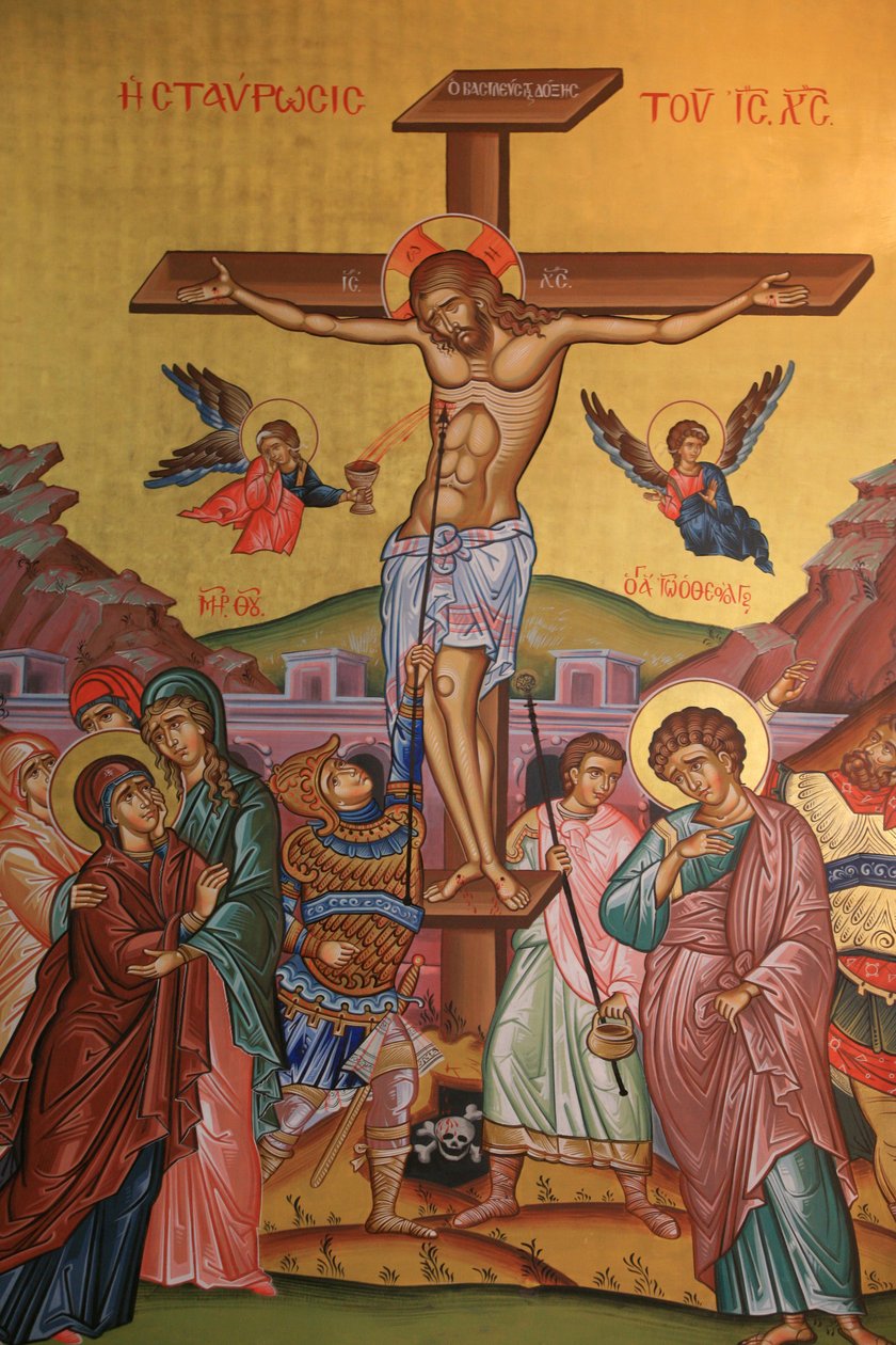 Ícone ortodoxo grego representando a crucificação de Jesus Thessalonique Grece de Unbekannt