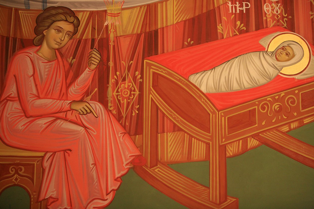 Ícone ortodoxo grego que retrata o nascimento de Maria Thessalonique Grece de Unbekannt