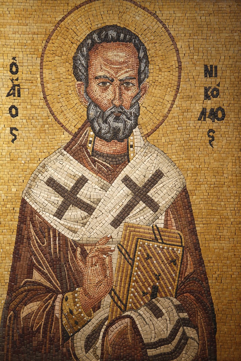 Ícone ortodoxo grego representando São Nicolau na igreja ortodoxa de São Jorge, Madaba , Madaba, Jordanie de Unbekannt