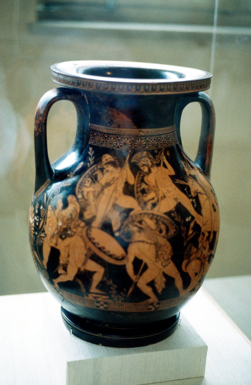 Vaso grego decorado com figuras de guerreiros lutando de Unbekannt