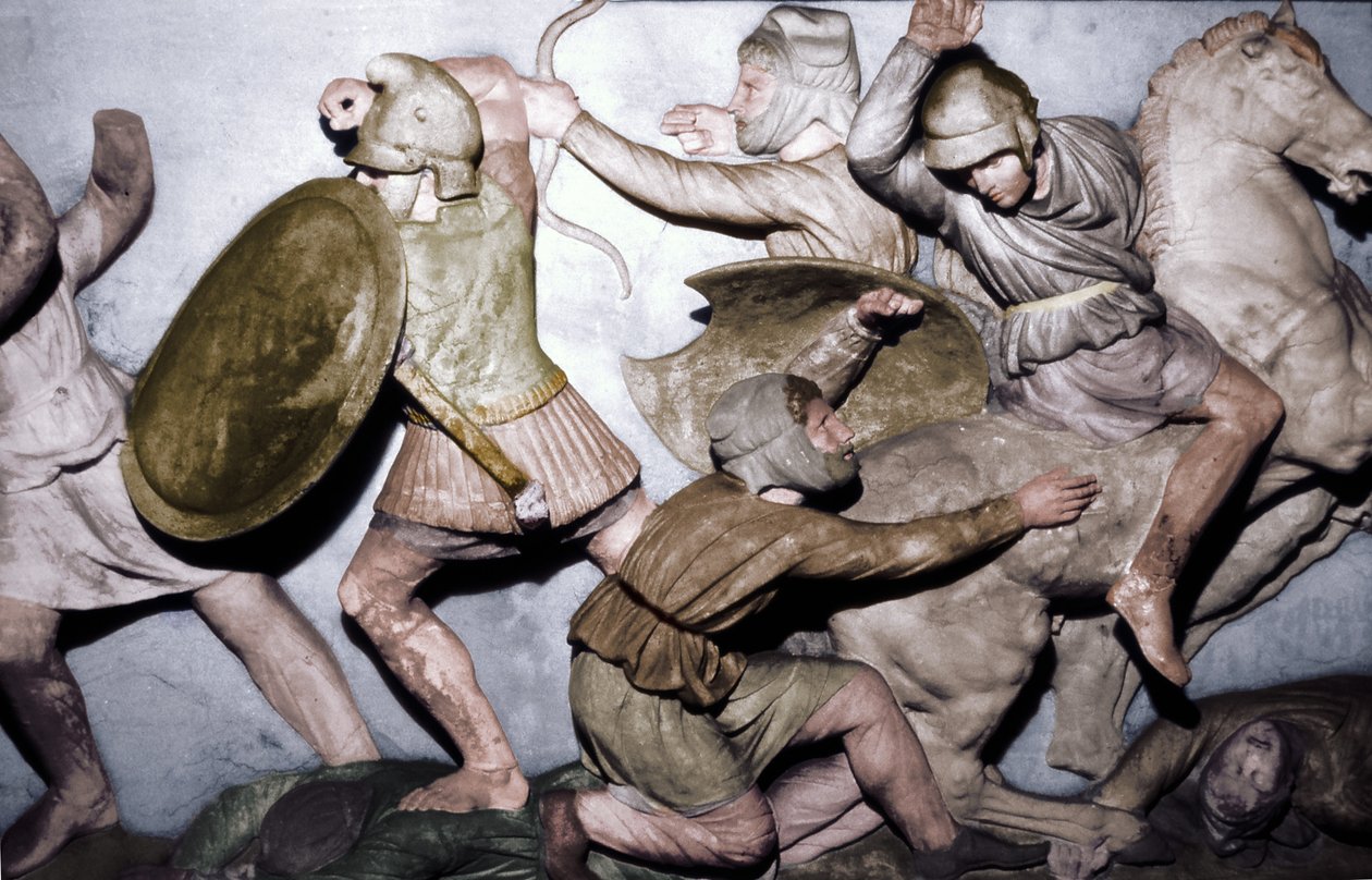 Os gregos lutam contra os persas, o Alexander Sarcophagus, Sidon, século IV aC, século XX de Unbekannt