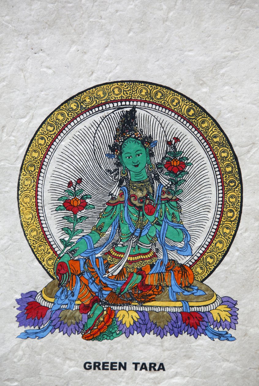 Tara verde, símbolo budista de prosperidade. Mosteiro de Kopan, Bhaktapur, Nepal de Unbekannt