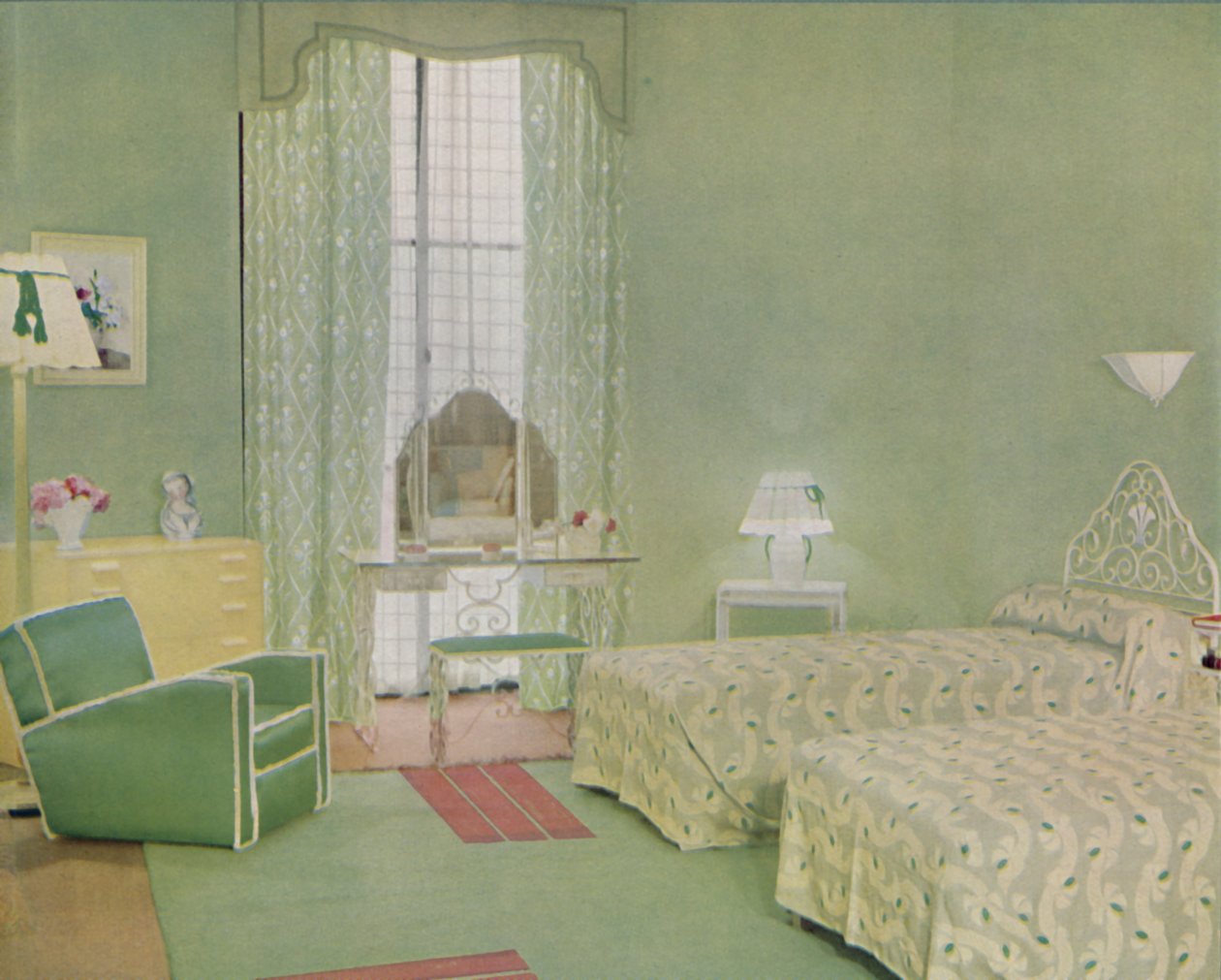 Esquema de cores verde e branco para um quarto, 1938 de Unbekannt