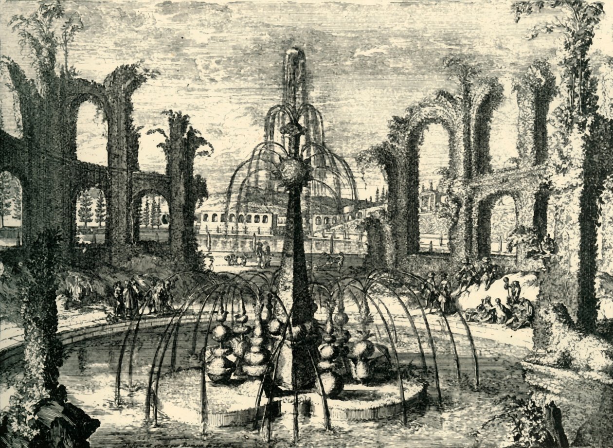 Fonte verde e coliseu ... Château DEnghien, Bélgica, final do século XVII-início do século XVIII, 1903. de Unbekannt