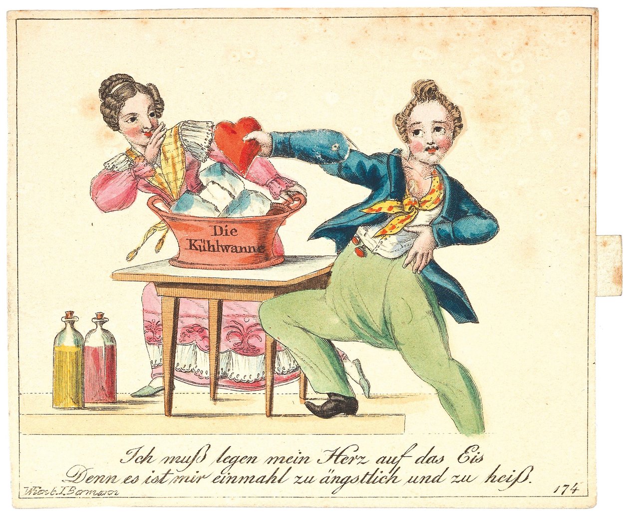 Cartão de saudação. Devo descansar meu coração no gelo, pois é muito assustador e muito quente, depois de 1815. de Unbekannt