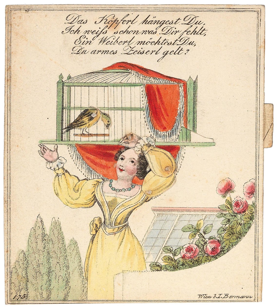 Cartão de saudação. Sua cabecinha está pendurada, eu sei o que há de errado com você..., depois de 1815. de Unbekannt