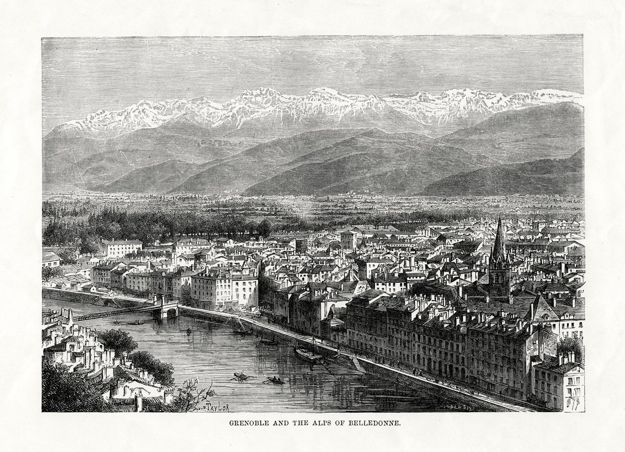 Grenoble e os Alpes de Belledonne, França, 1879 de Unbekannt