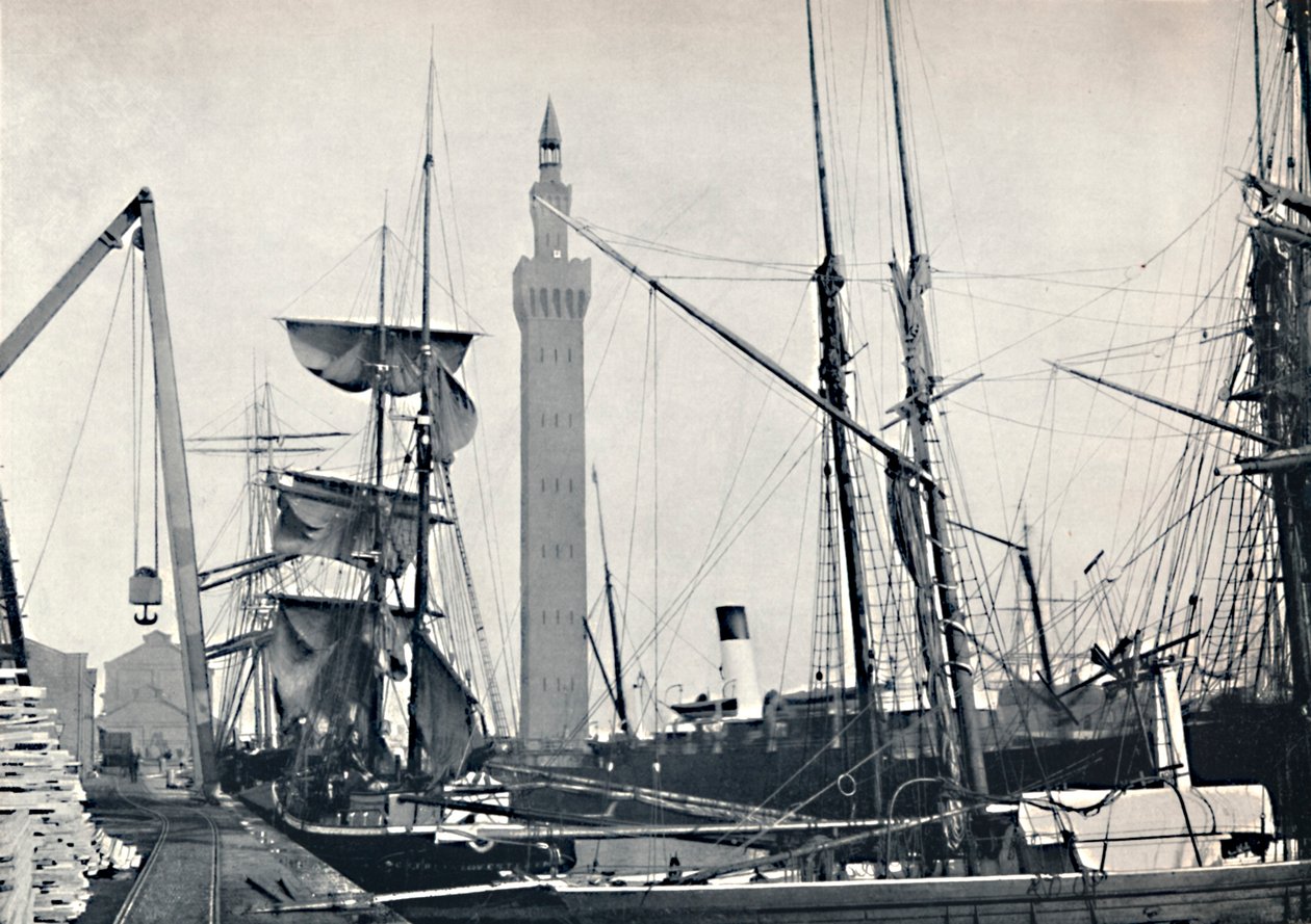 Grimsby - vista das docas, com a torre hidráulica, 1895 de Unbekannt