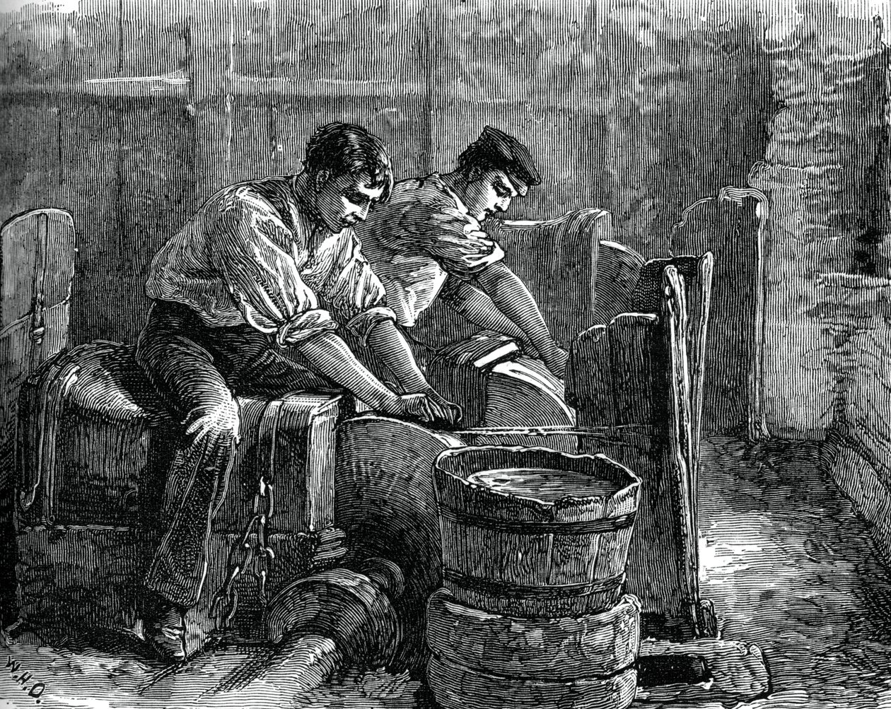 Moedores no trabalho em uma roda, c1880 de Unbekannt