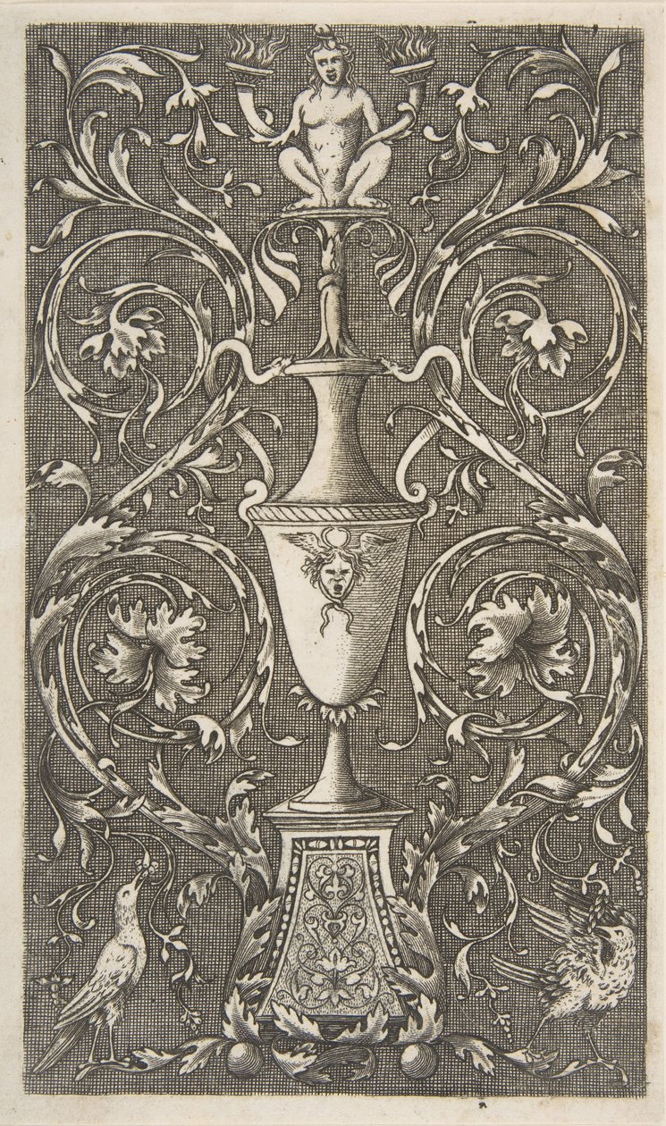 Grotesco com um vaso, pássaros e pergaminhos de acanto, ca. 1515-1600. de Unbekannt