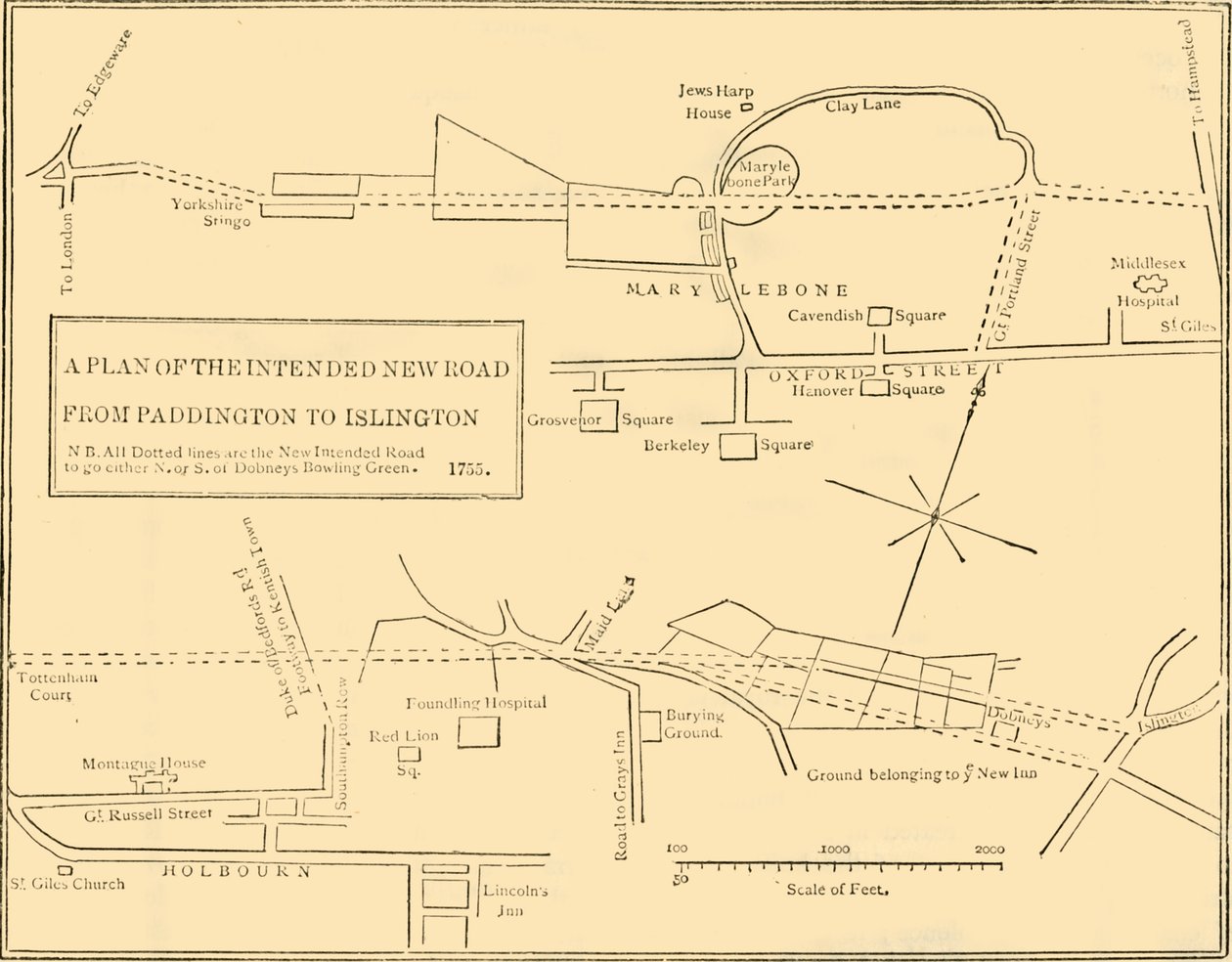 Planta da nova estrada de Islington para Edgware Road, 1755, c1876. de Unbekannt