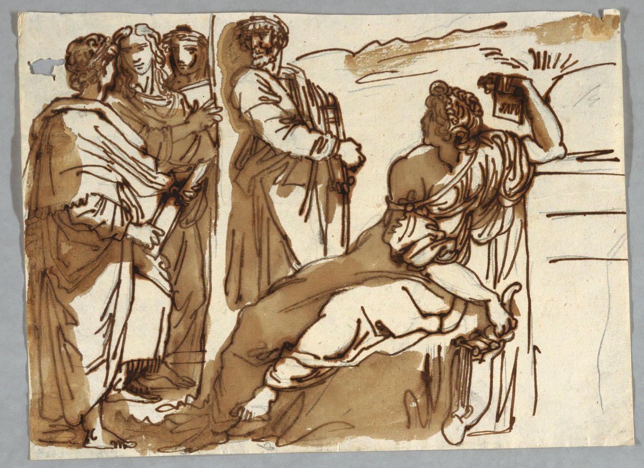 Grupo com Petrarca e Safo em Parnaso após Raphael Sanzio de Unbekannt
