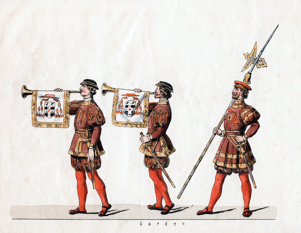 Guardas, figurino para peça de Shakespeares, Henrique VIII, século XIX de Unbekannt