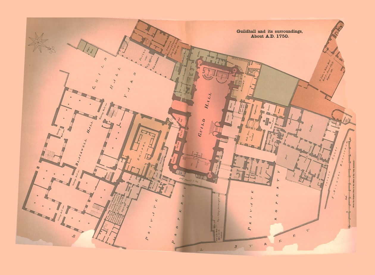 Plano de Guild Hall, cidade de Londres, c1750, 1886 de Unbekannt