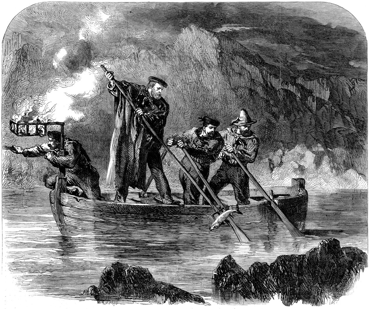 Guiseppe Garibaldi lança peixe à noite em Caprera, 1860-61 de Unbekannt