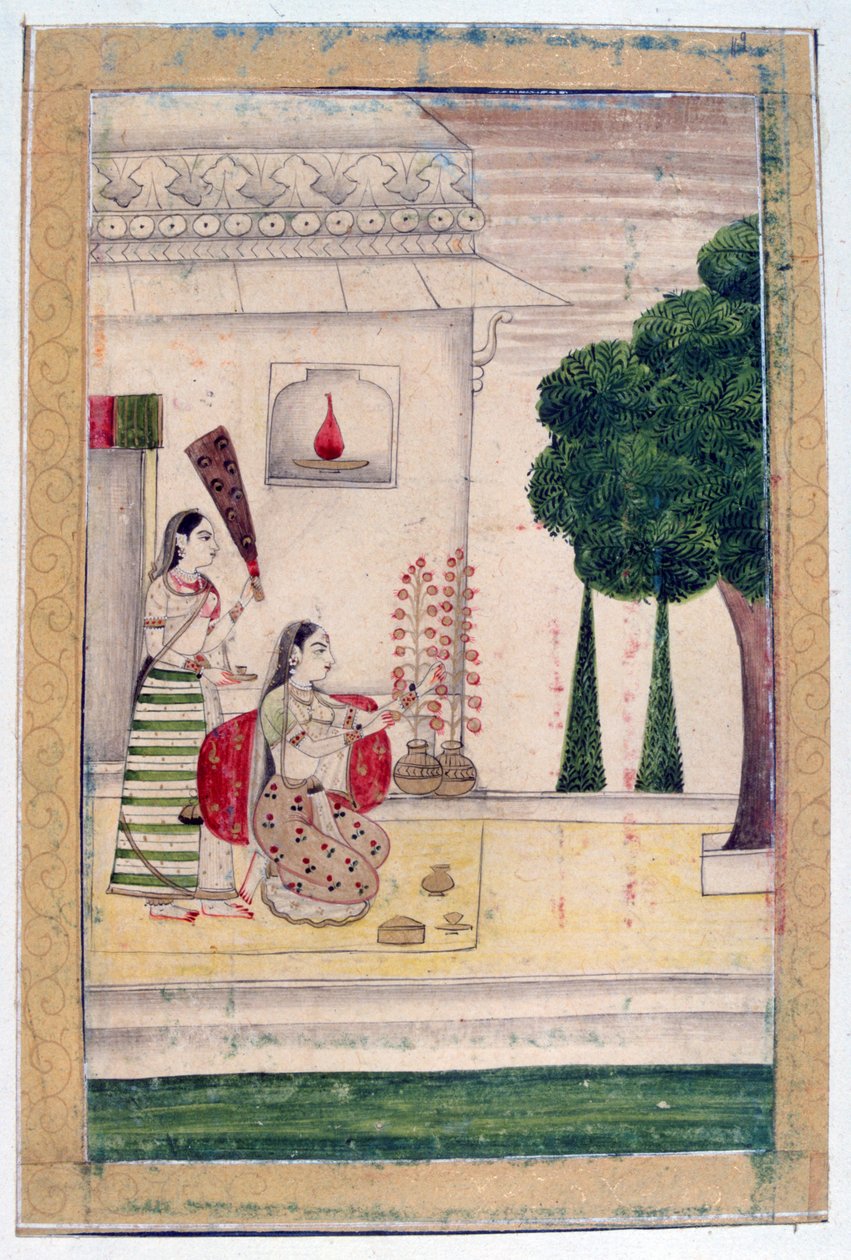 Gunakali Ragini, Álbum Ragamala, Escola de Rajasthan, século XIX de Unbekannt