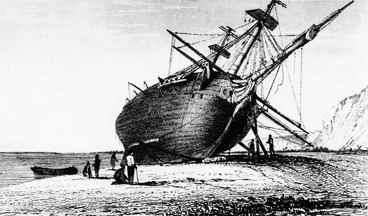HMS Beagle em terra, Rio Santa Cruz, Patagônia, América do Sul, 1834 1839 de Unbekannt