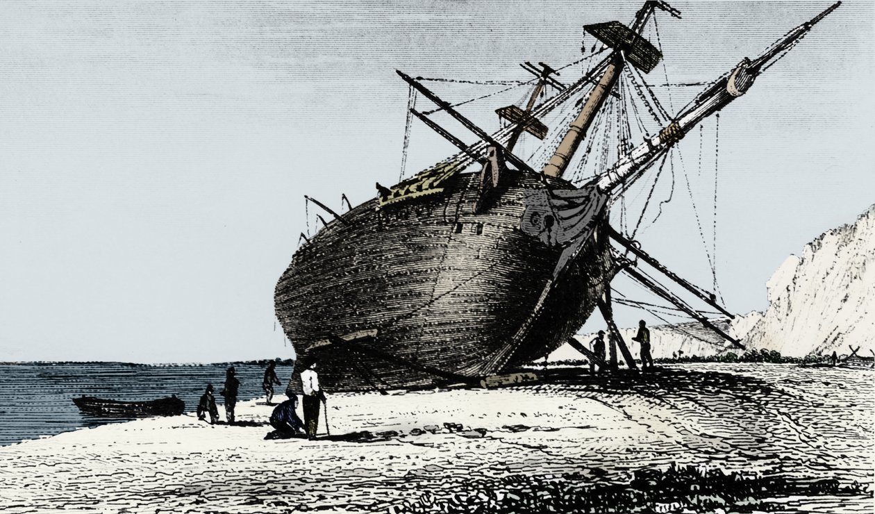 HMS Beagle em terra, Rio Santa Cruz, Patagônia, América do Sul, 1834 1839 de Unbekannt