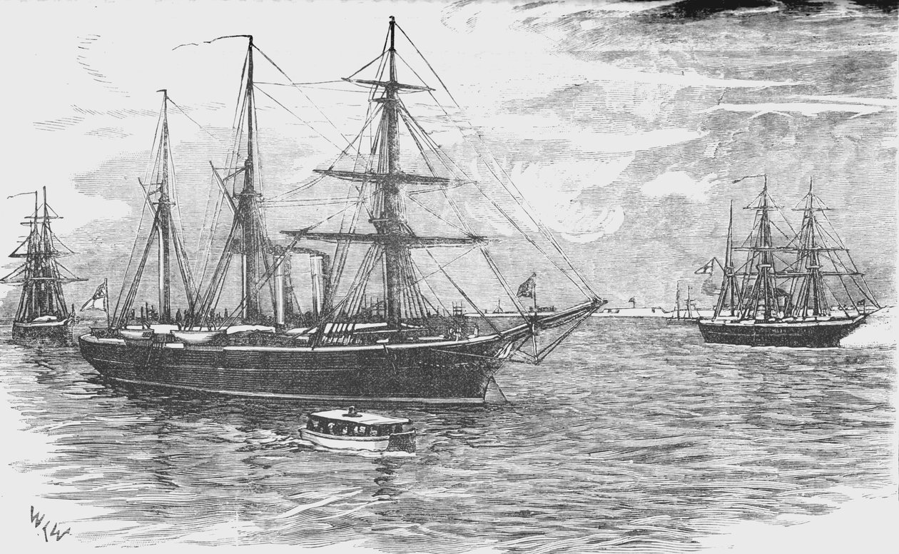 Íris HMS, com o farol de canhão e chamariz, bloqueio Damietta, c1882 de Unbekannt