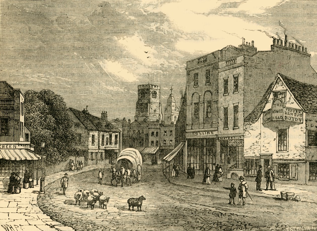 Hackney, Olhando para a Igreja, 1840, c1876. de Unbekannt
