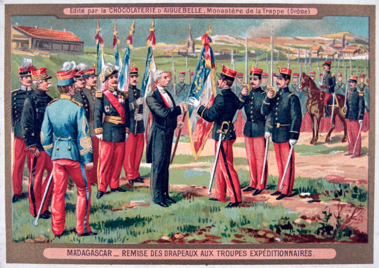 Entregar a bandeira às tropas expedicionárias, Madagascar, 1883-1896 de Unbekannt