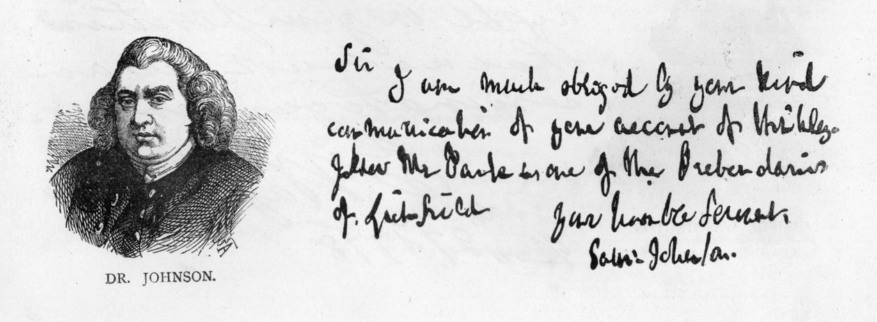 Caligrafia e assinatura do Dr. Johnson de uma carta ao Sr. Nichols, 10 de janeiro de Unbekannt