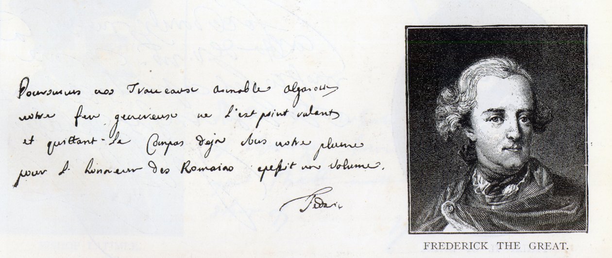 Caligrafia e assinatura de Frederico o Grande, Rei da Prússia (caneta e tinta sobre papel) de Unbekannt
