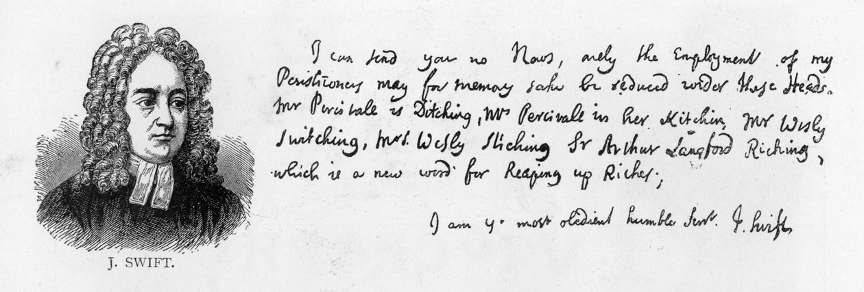 Caligrafia e assinatura de Jonathan Swift, 17 de abril de Unbekannt