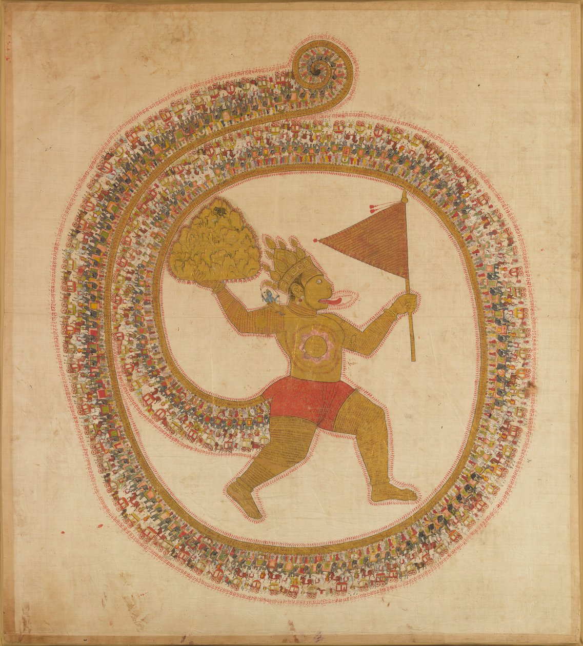 Hanuman carregando o topo da montanha com ervas medicinais, ca. 1800. de Unbekannt