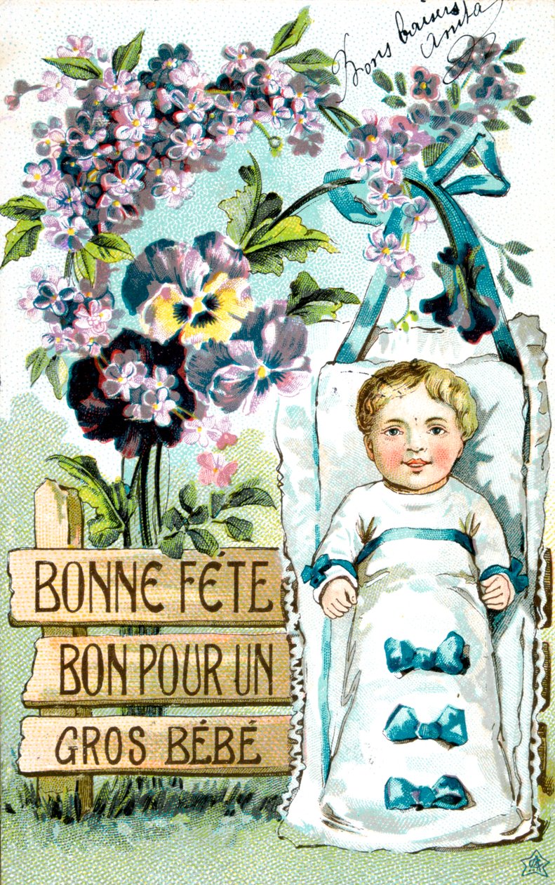 Feliz aniversário, bebê grande, bebê grande, cartão postal francês, c1900 de Unbekannt
