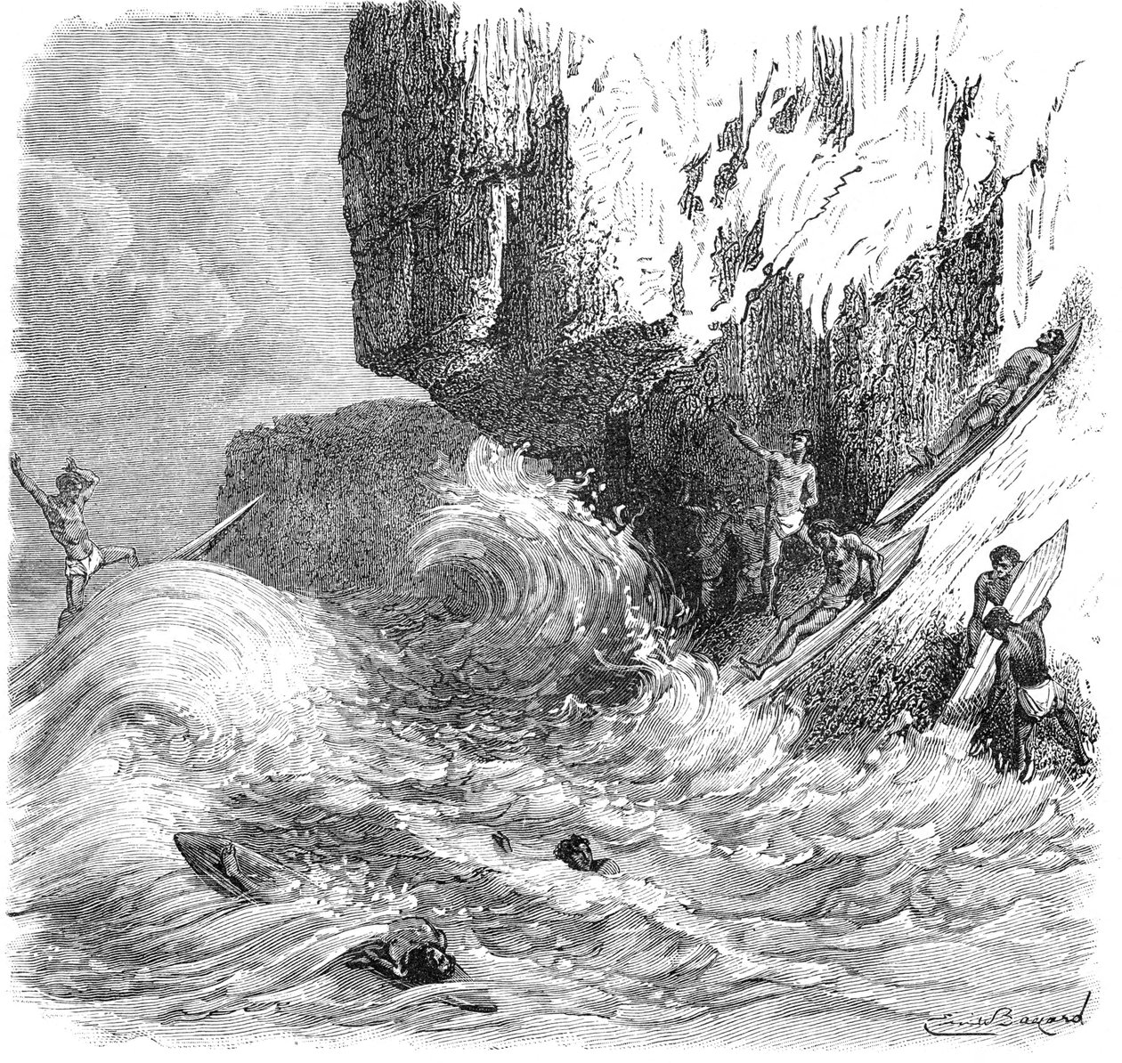 Homens havaianos surfando usando tábuas de madeira, c1895 de Unbekannt