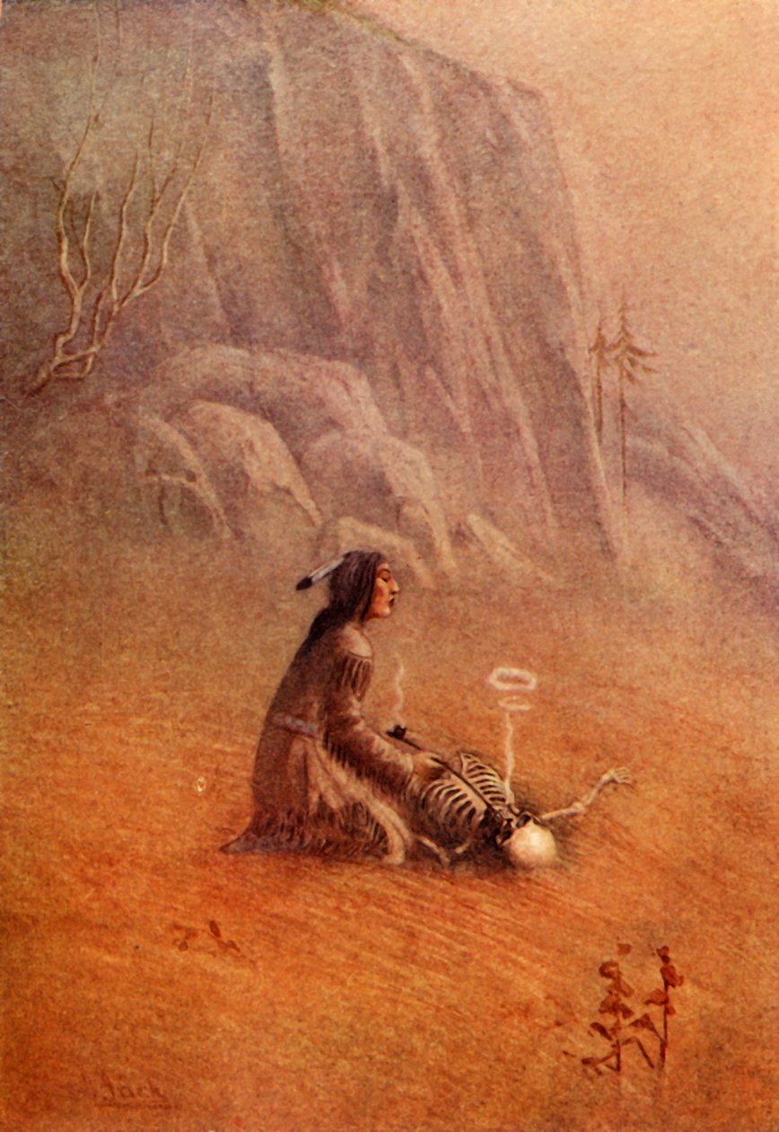Ele acendeu o cachimbo e o colocou na boca do esqueleto, 1914. de Unbekannt