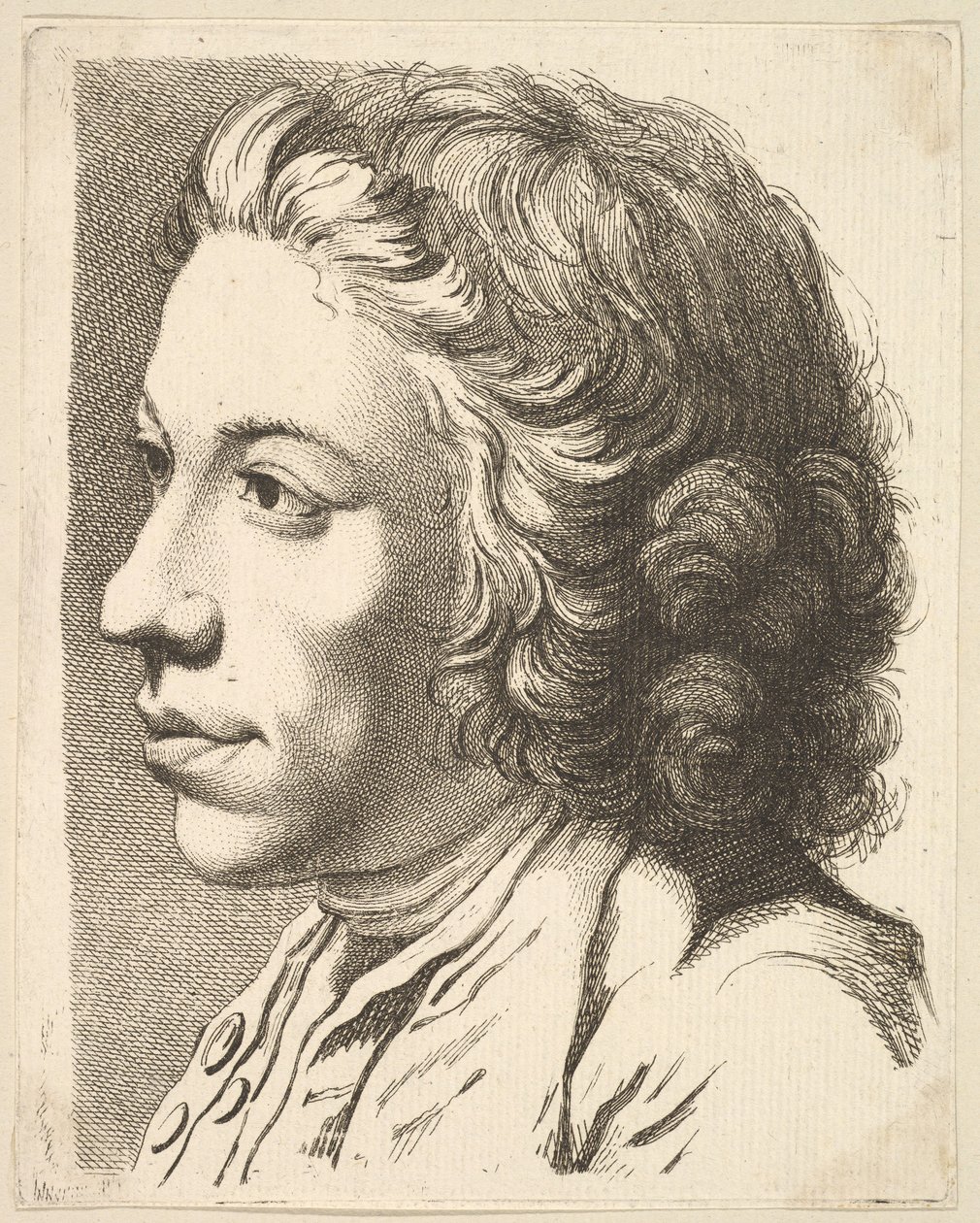 Chefe de um homem de perfil, de Livre de Têtes Gravées dapres F. Boucher et Autres ..., século XVIII. de Unbekannt