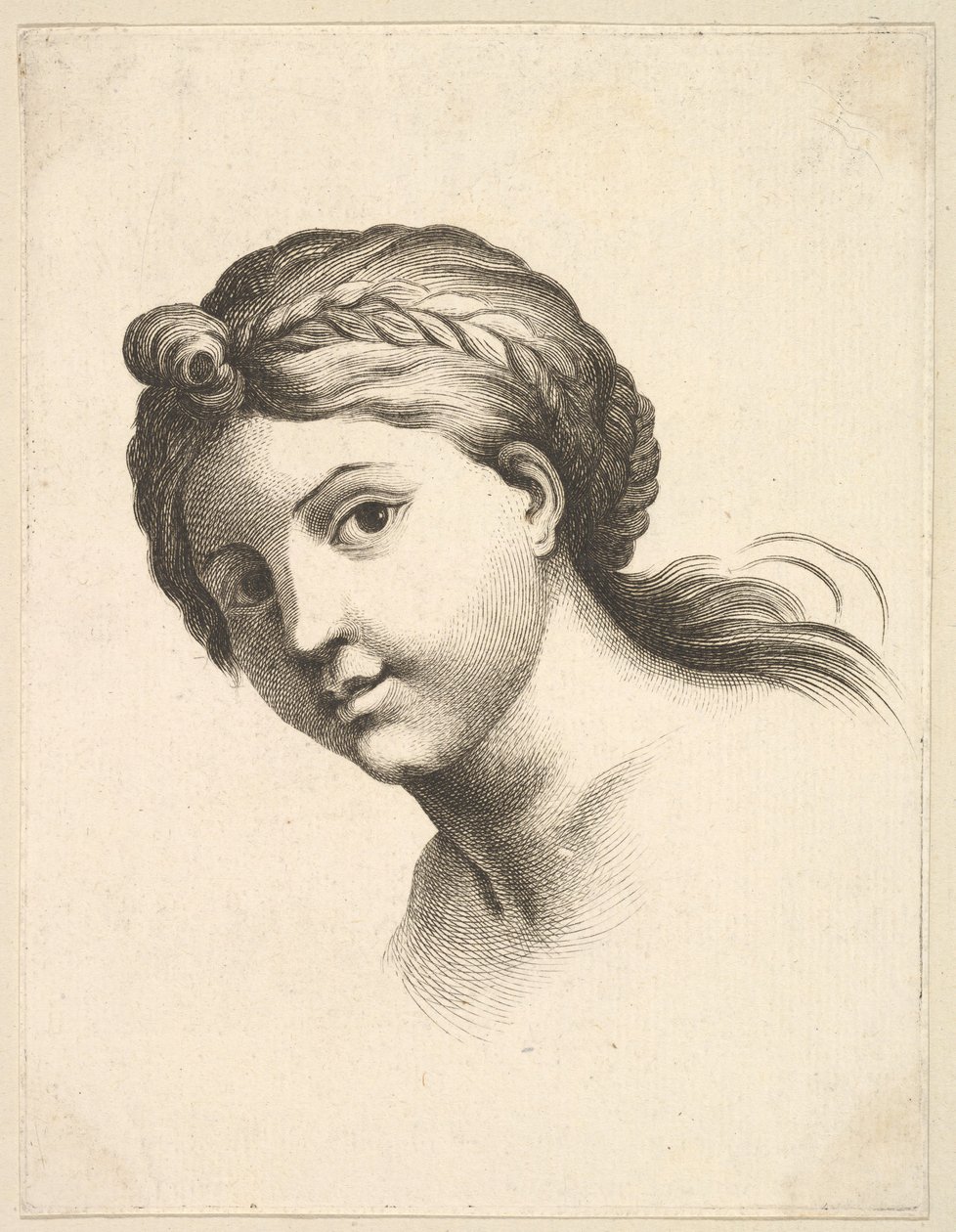 Cabeça de uma mulher, de Livre de Têtes Gravées dapres F. Boucher et Autres Livro de ..., século XVIII. de Unbekannt