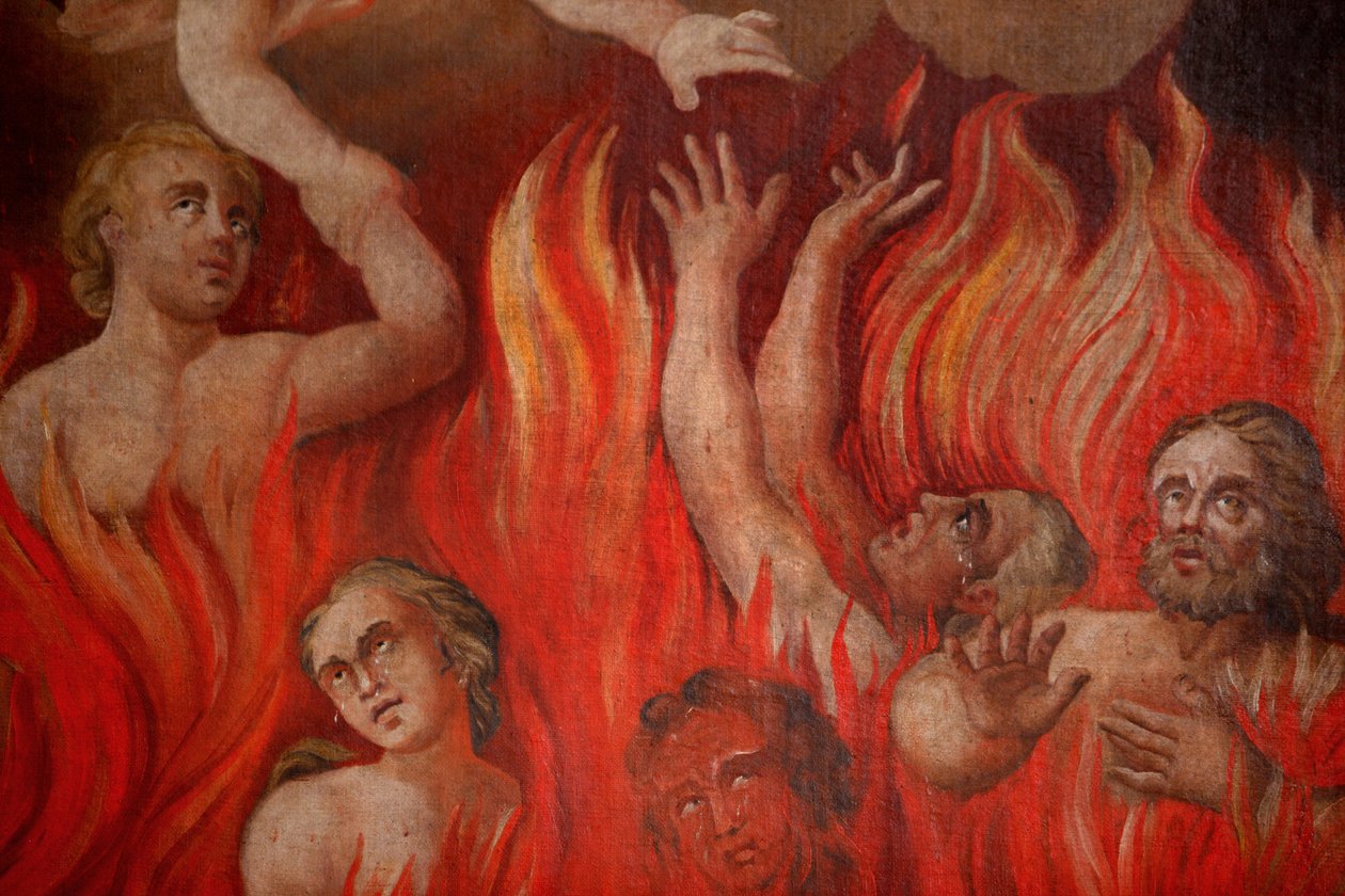 Pintura do inferno na igreja de Saint-Nicolas de Veroce, Saint-Nicolas de Veroce, França de Unbekannt