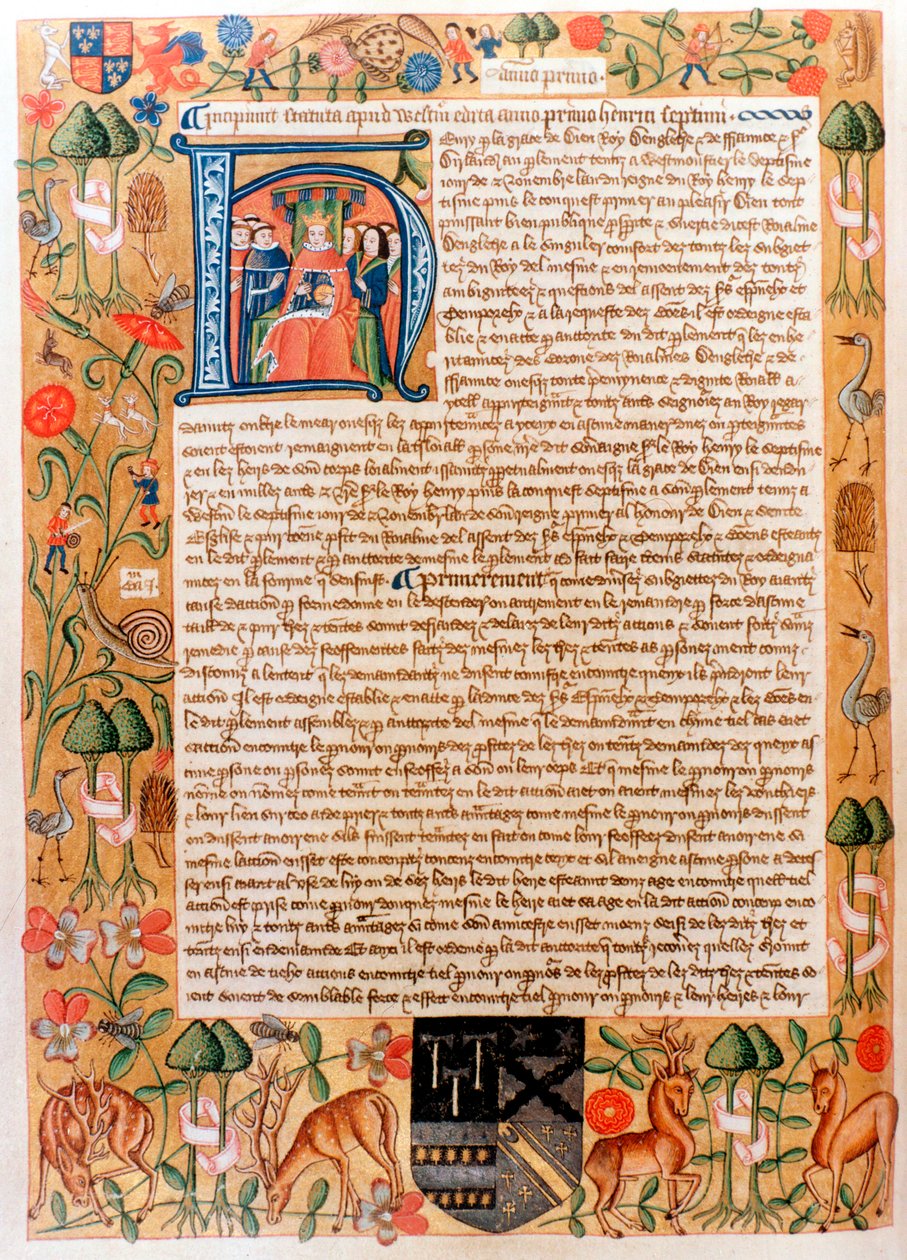 Primeiro ato do parlamento de Henrique VII com um retrato inicial do rei, final da década de 1480 de Unbekannt