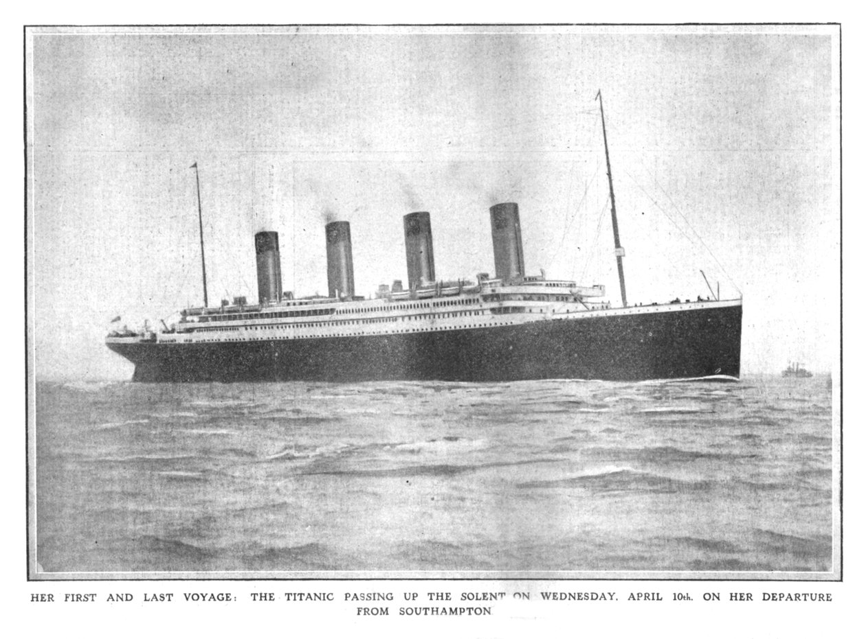 Sua primeira e última viagem: o Titanic passando o Solent na quarta-feira, 10 de abril ..., 1912. de Unbekannt