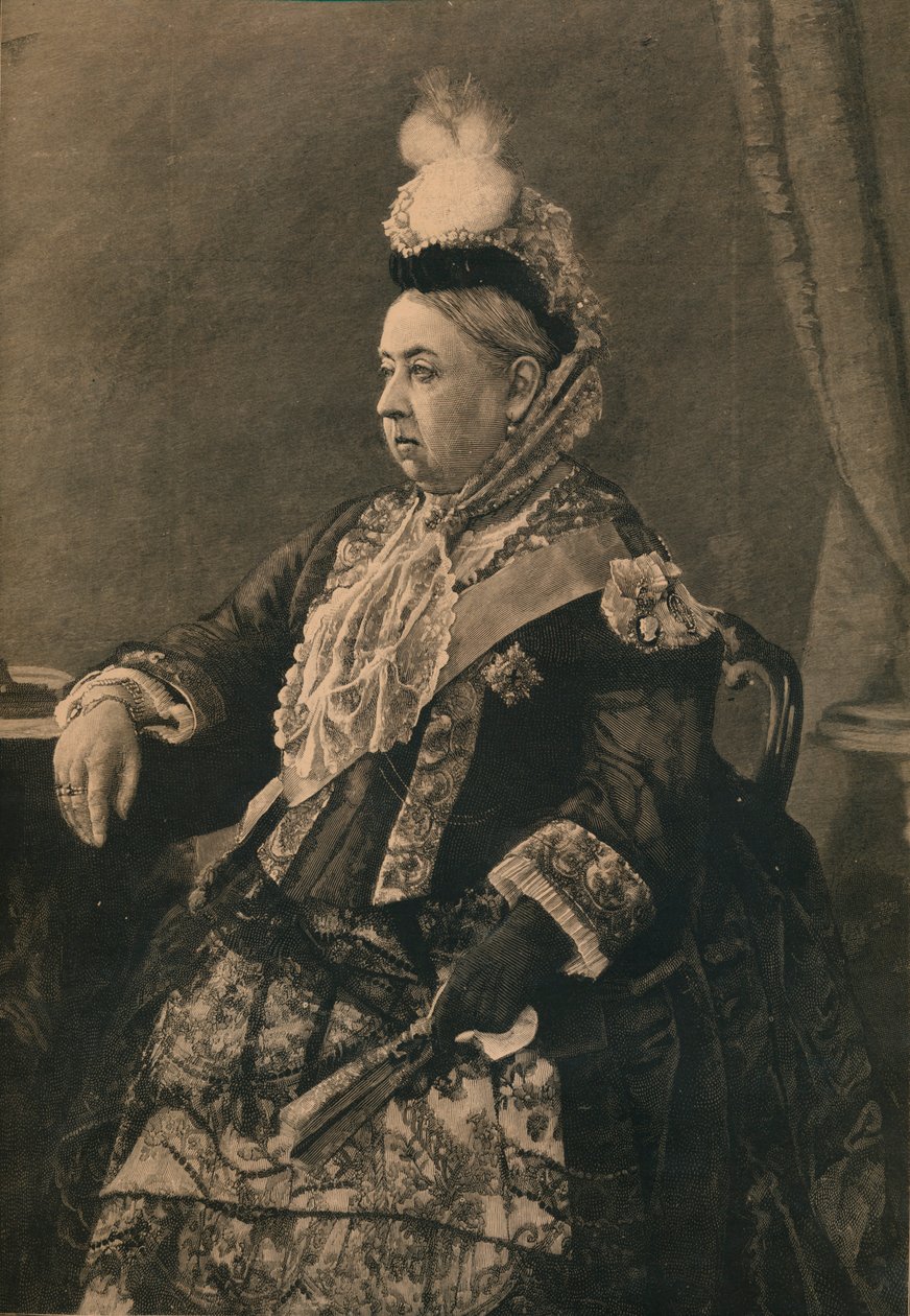 Sua Majestade a Rainha no vestido usado na Comemoração do Jubileu na Abadia de Westminster, 1887 de Unbekannt