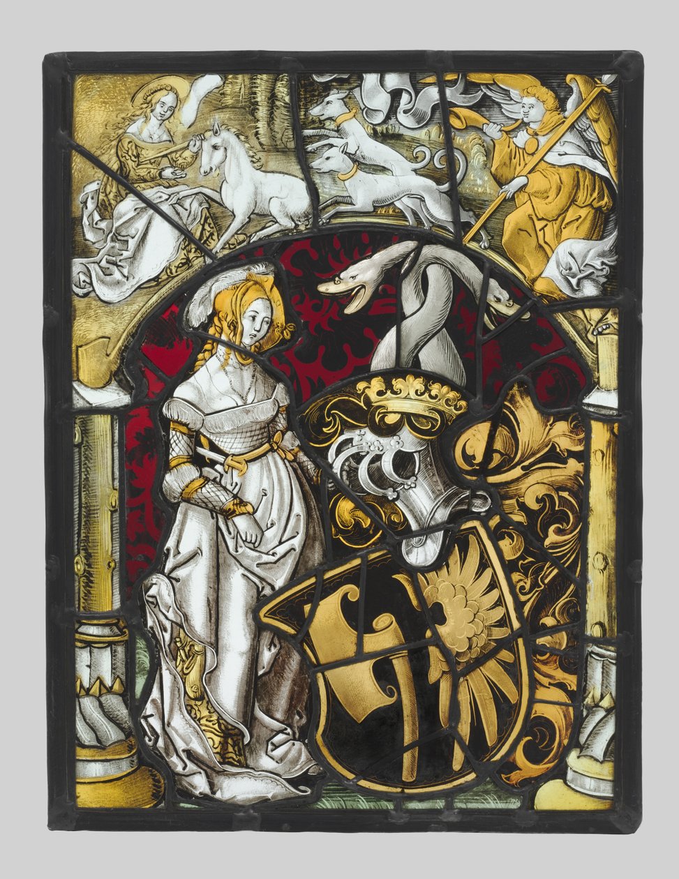 Painel heráldico com braços de Lichtenfels e uma caça ao unicórnio, c. 1515 de Unbekannt