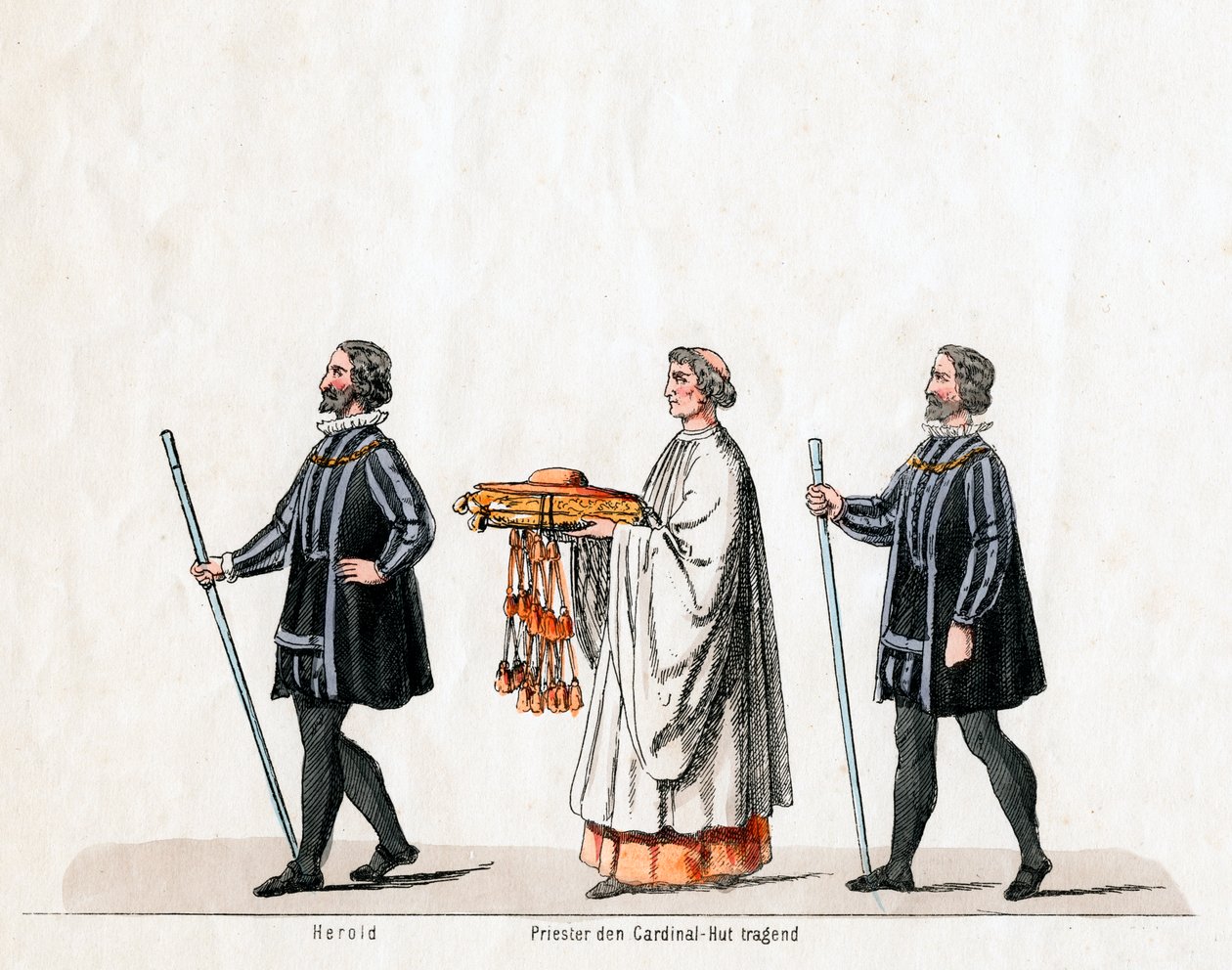 Arautos e sacerdotes, figurinos para a peça de Shakespeares, Henrique VIII, século XIX de Unbekannt