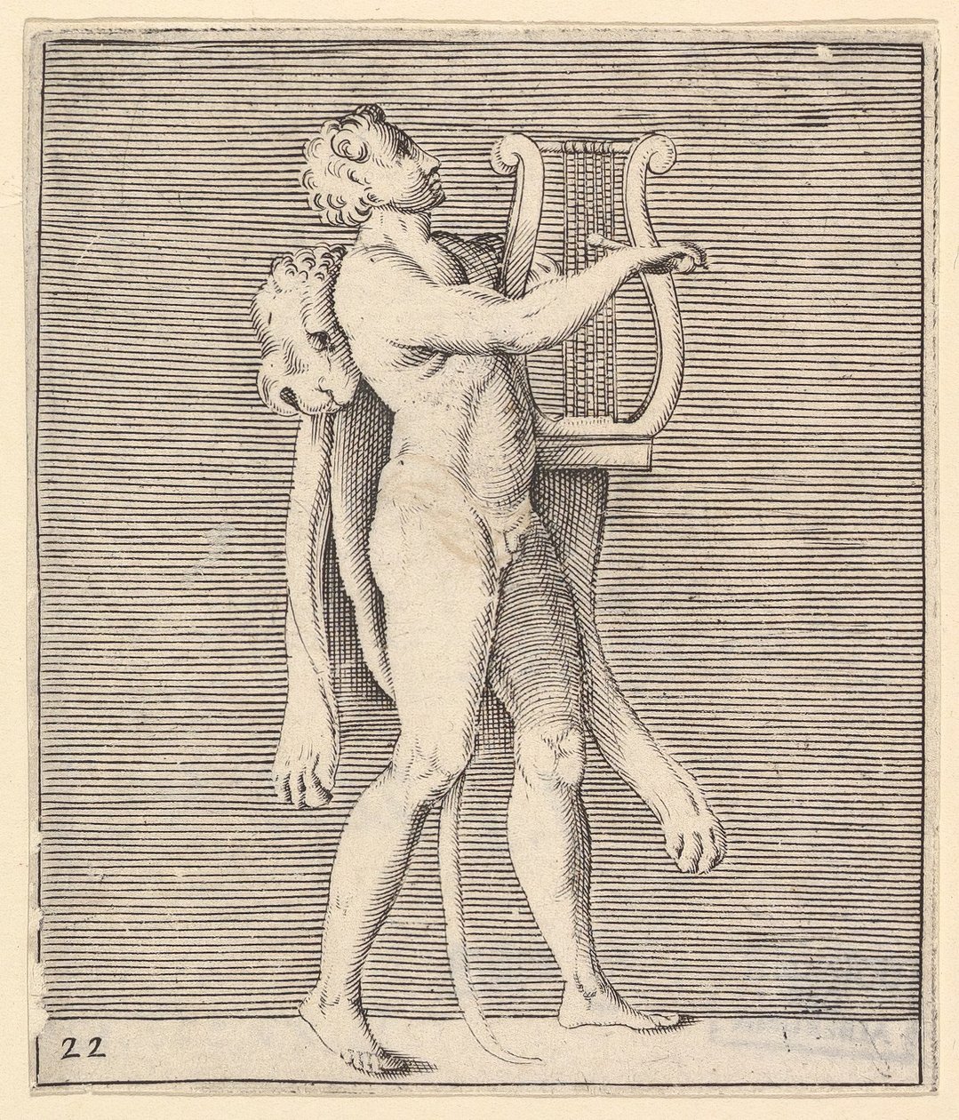 Hércules tocando uma lira, uma pele de leão pendurada no ombro, publicou ca. 1599-1622. de Unbekannt