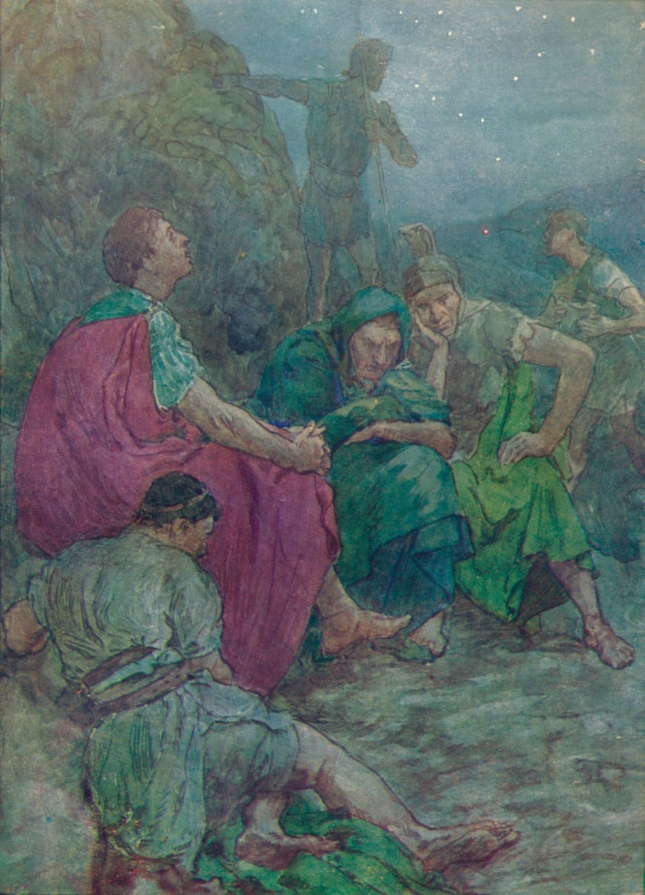 Aqui, protegido por penhascos íngremes, sentou-se para descansar, c1912 1912 de Unbekannt