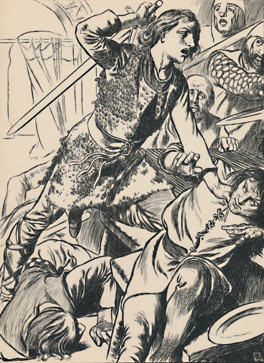 Hereward e seus homens atacam os normandos, c1907 de Unbekannt
