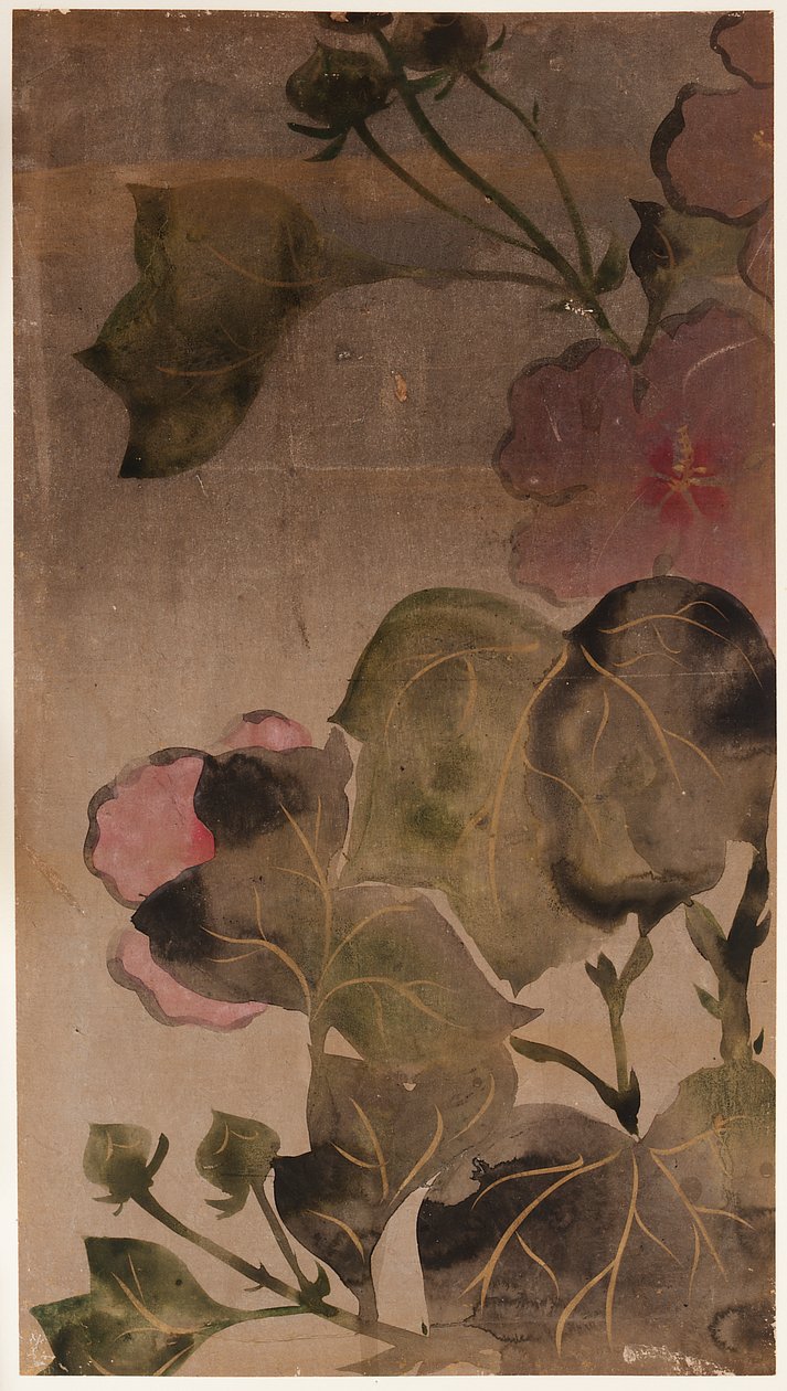 Flores e folhas de hibisco, período Edo, 1615-1868. de Unbekannt