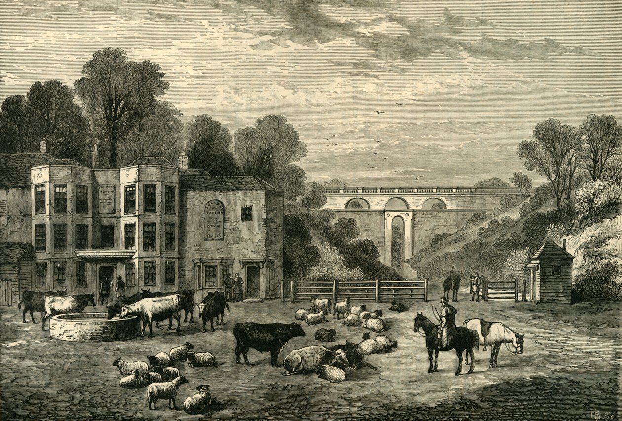 Highgate Archway Gate e taberna em 1825, c1876. de Unbekannt